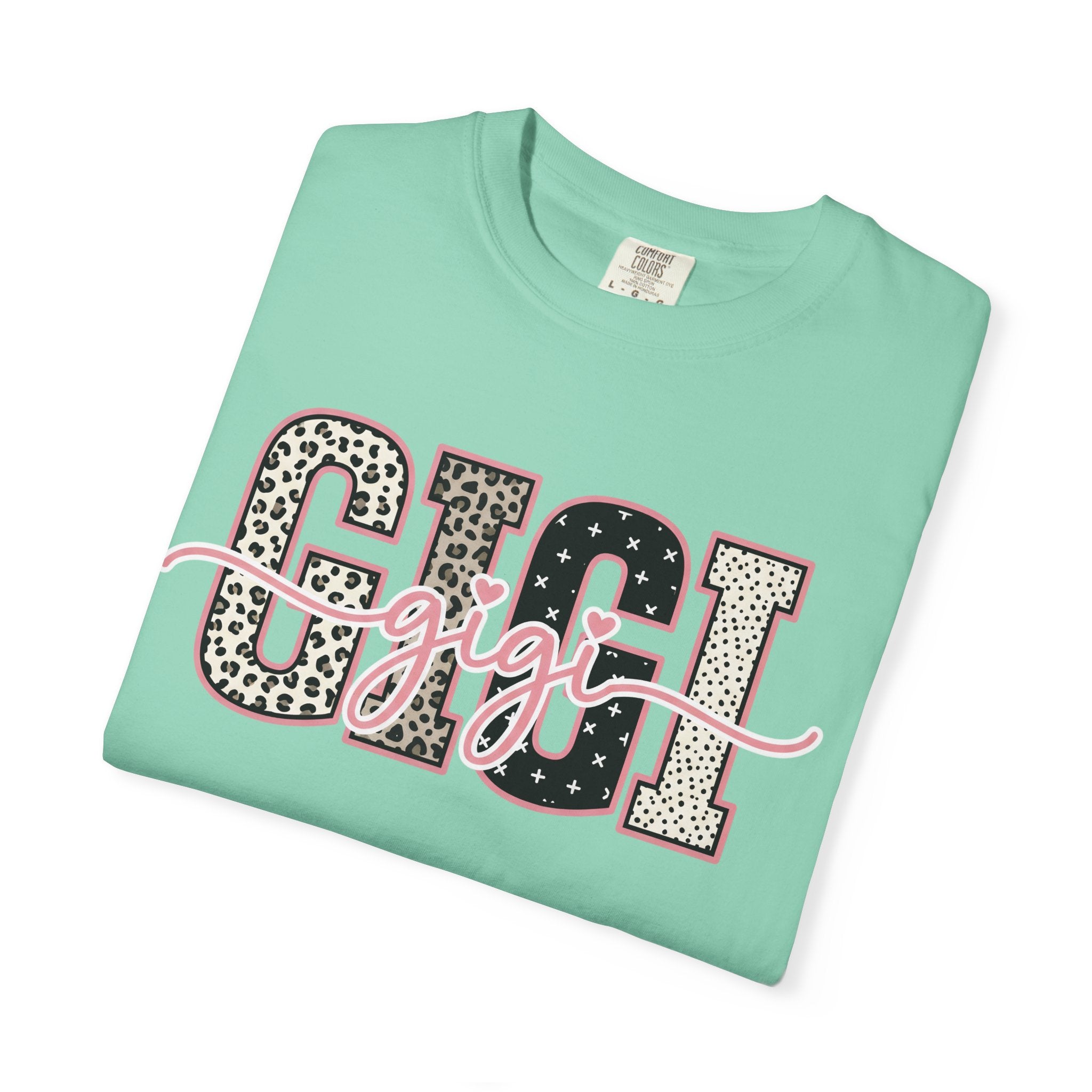 GIGI Leopard Script Tee — Cute Pink & Black Name Graphic T-Shirt