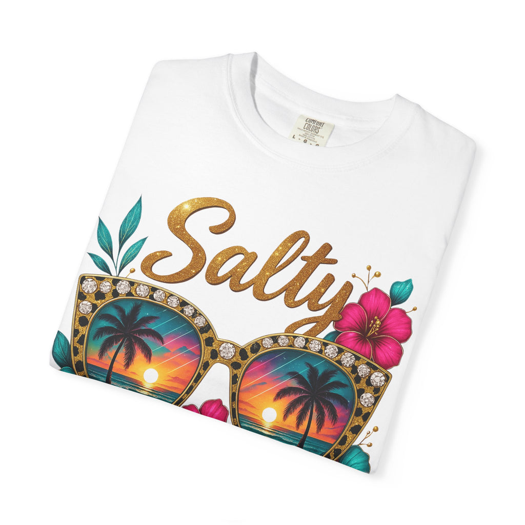 Salty Beach Sunglasses T-Shirt — Tropical Palm Sunset Tee