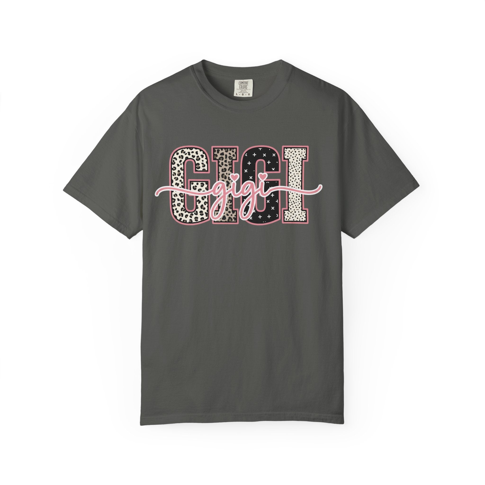 GIGI Leopard Script Tee — Cute Pink & Black Name Graphic T-Shirt