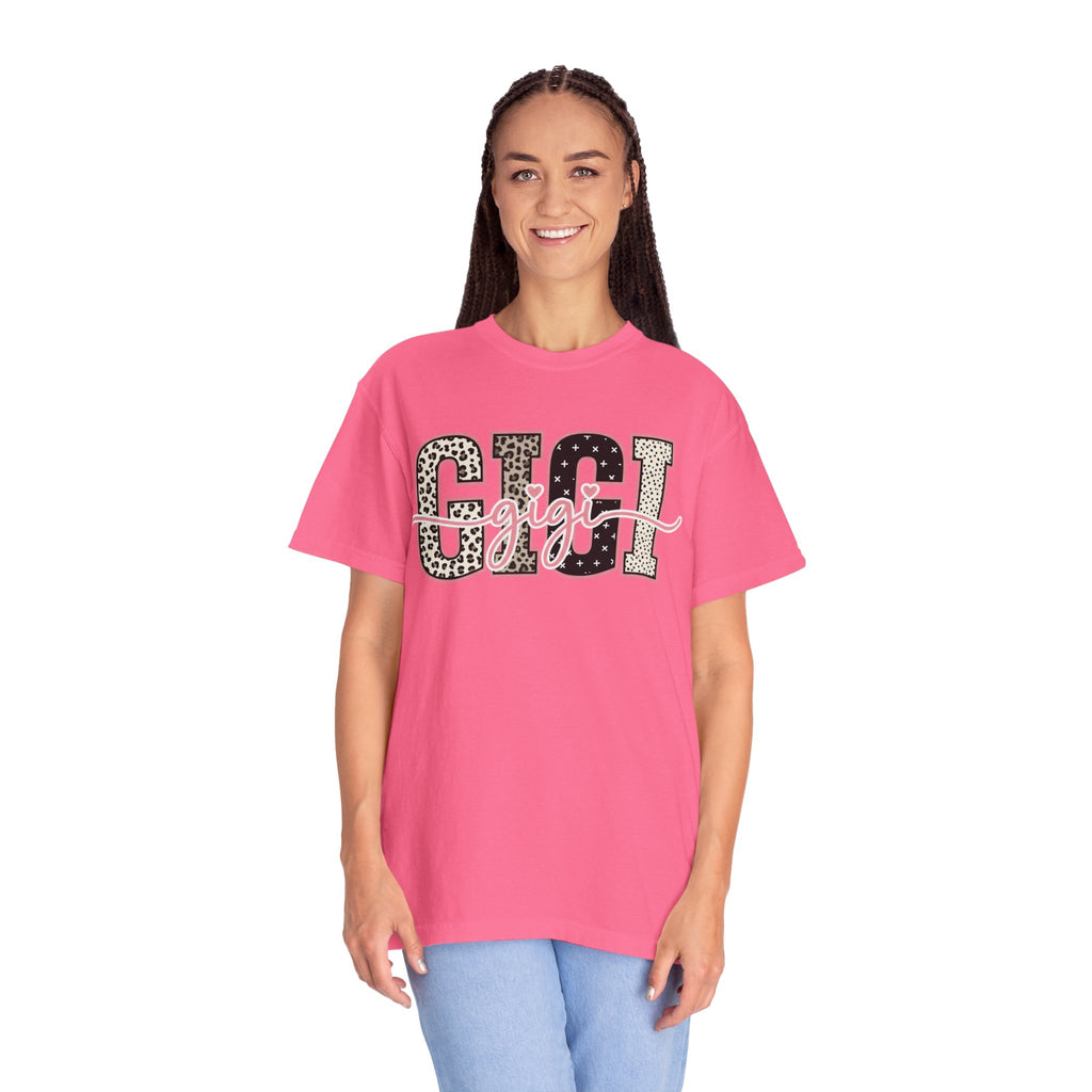 GIGI Leopard Script Tee — Cute Pink & Black Name Graphic T-Shirt