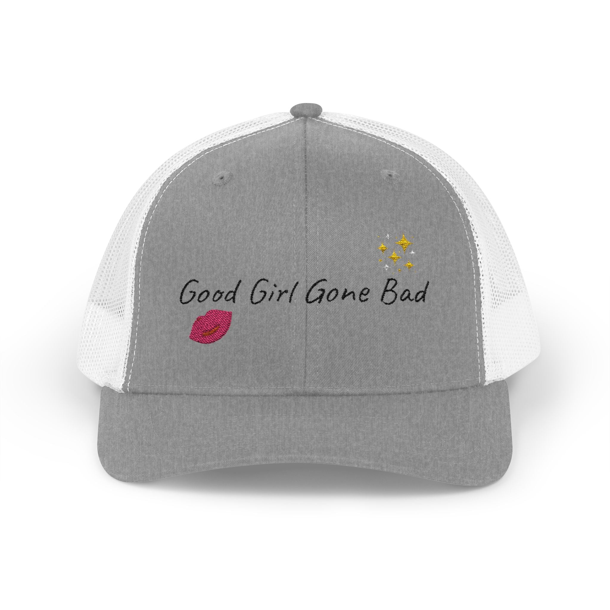 Embroidered Trucker Cap — "Good Girl Gone Bad" Lip & Sparkle Design