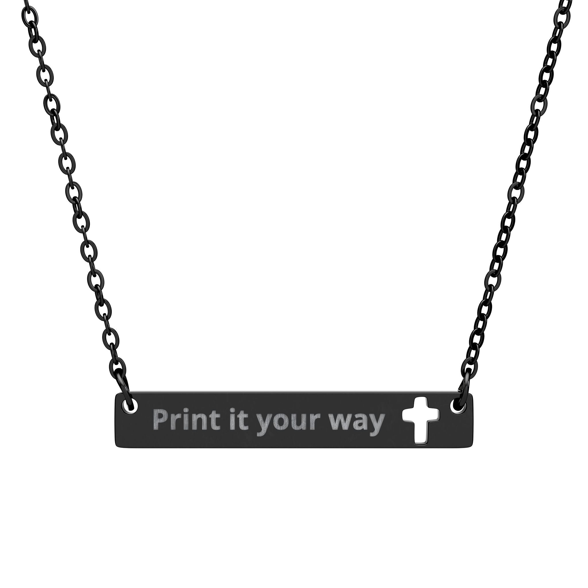 Engravable Cutout Cross Bar Necklace — Personalized Religious Bar Pendant