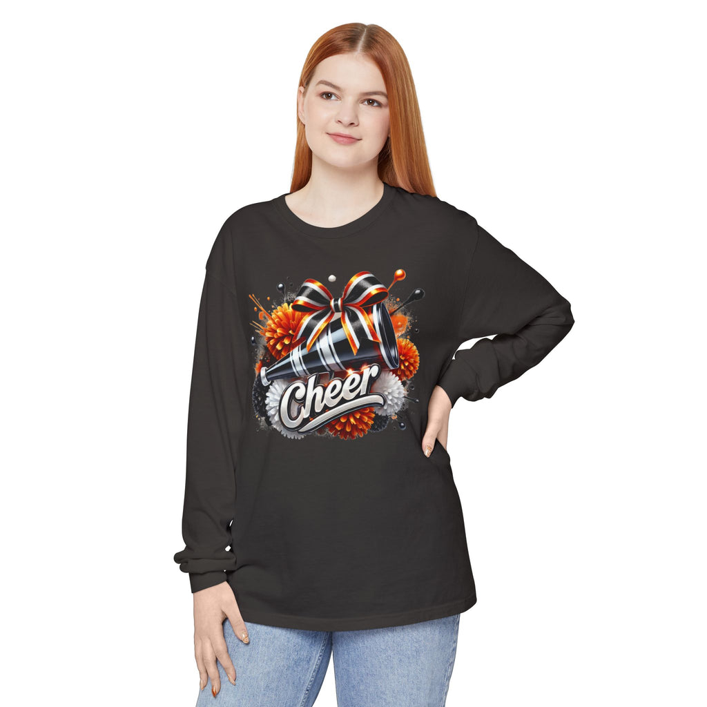 Cheer Megaphone Long Sleeve T‑Shirt — Pom Pom Cheerleader Spirit Top