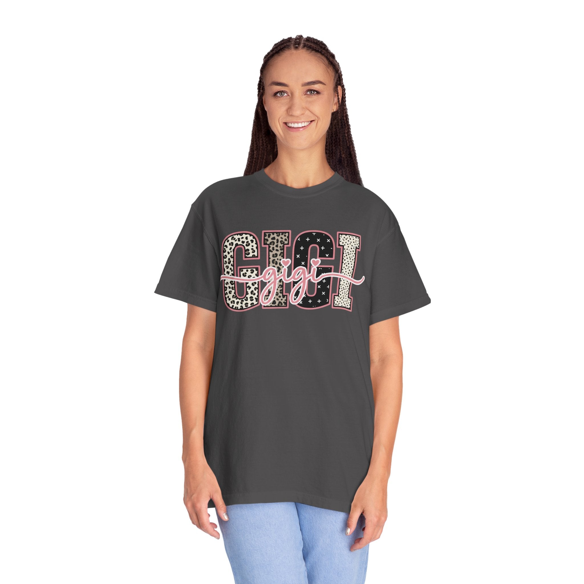 GIGI Leopard Script Tee — Cute Pink & Black Name Graphic T-Shirt