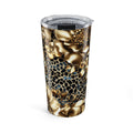 20oz Floral Leopard Travel Tumbler – Gold Rose Print, Insulated Stainless Steel Cup