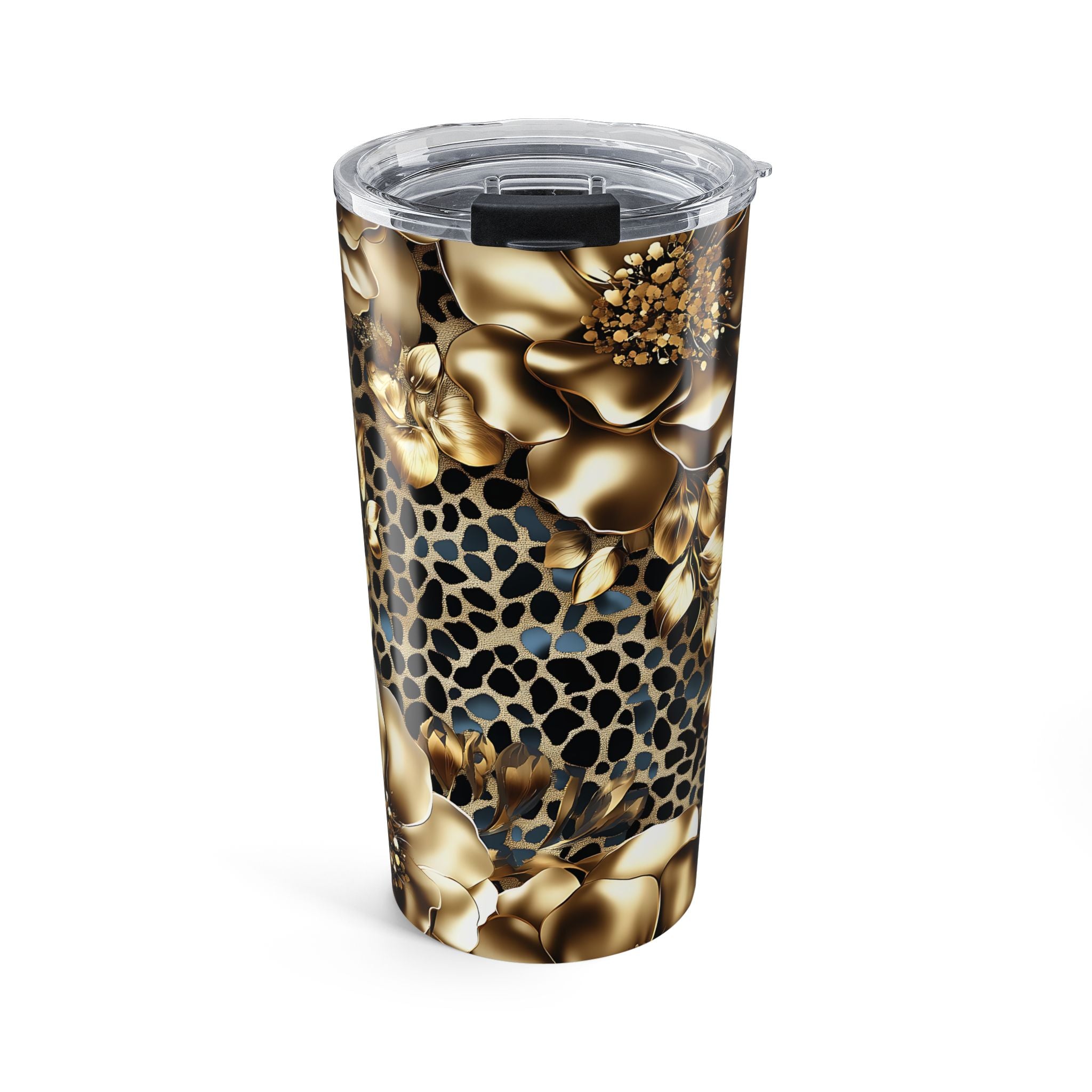20oz Floral Leopard Travel Tumbler – Gold Rose Print, Insulated Stainless Steel Cup