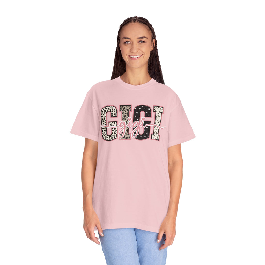 GIGI Leopard Script Tee — Cute Pink & Black Name Graphic T-Shirt