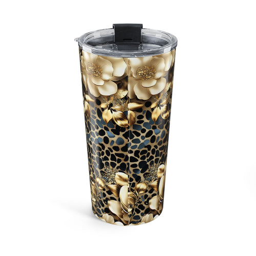20oz Floral Leopard Travel Tumbler – Gold Rose Print, Insulated Stainless Steel Cup