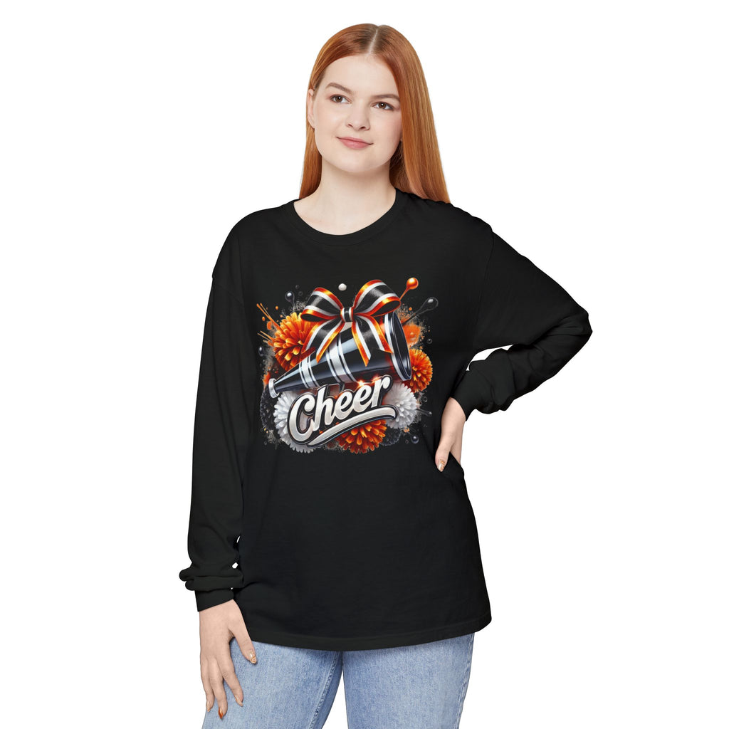Cheer Megaphone Long Sleeve T‑Shirt — Pom Pom Cheerleader Spirit Top