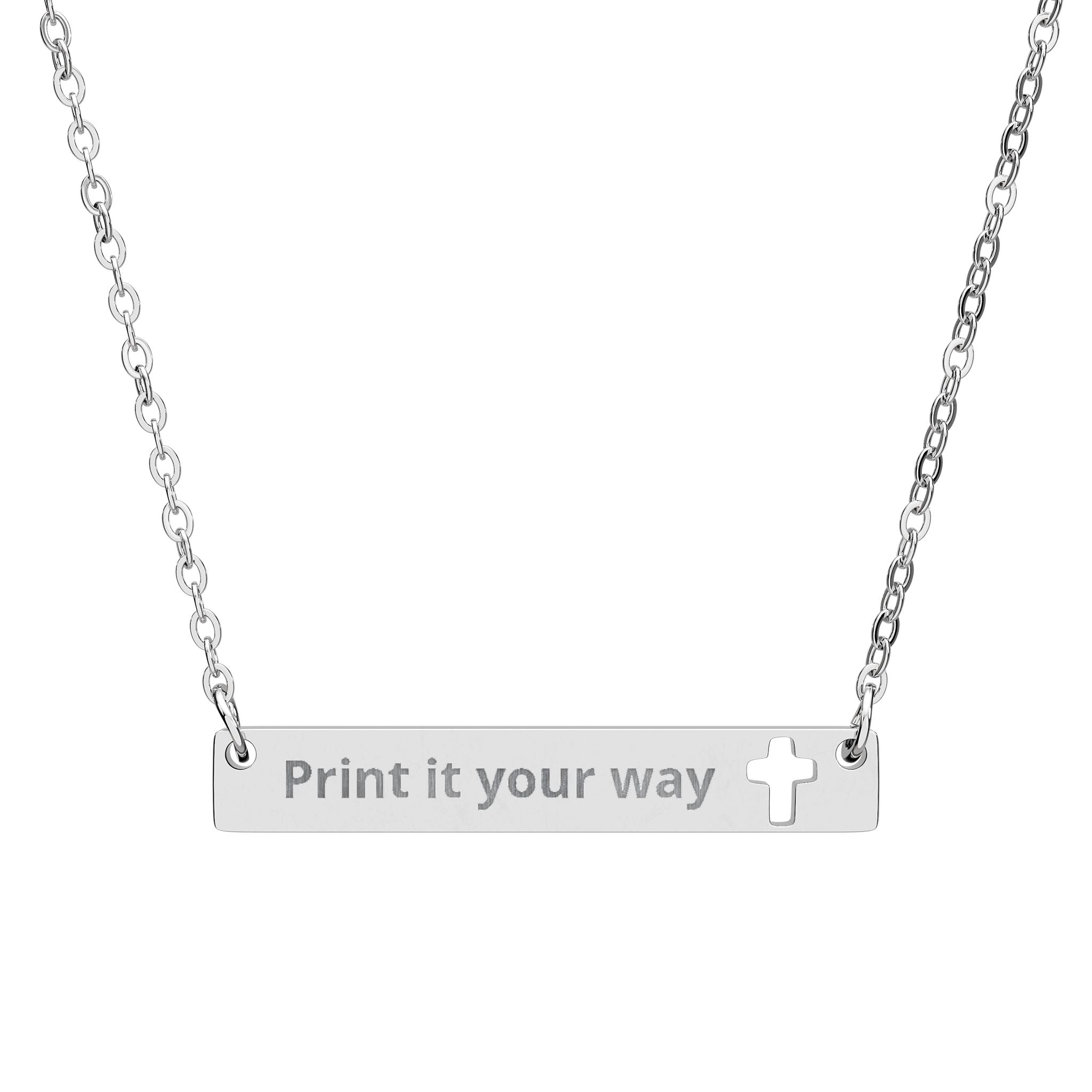 Engravable Cutout Cross Bar Necklace — Personalized Religious Bar Pendant