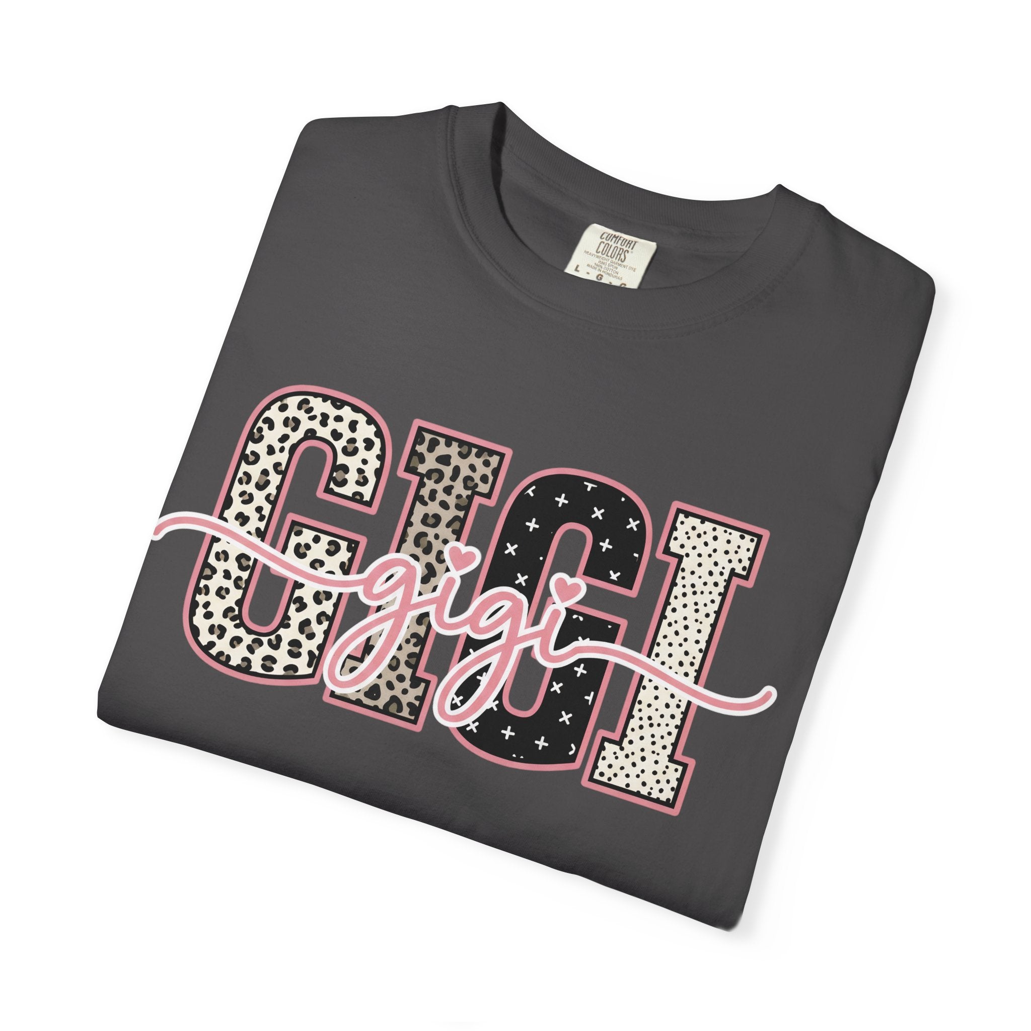 GIGI Leopard Script Tee — Cute Pink & Black Name Graphic T-Shirt