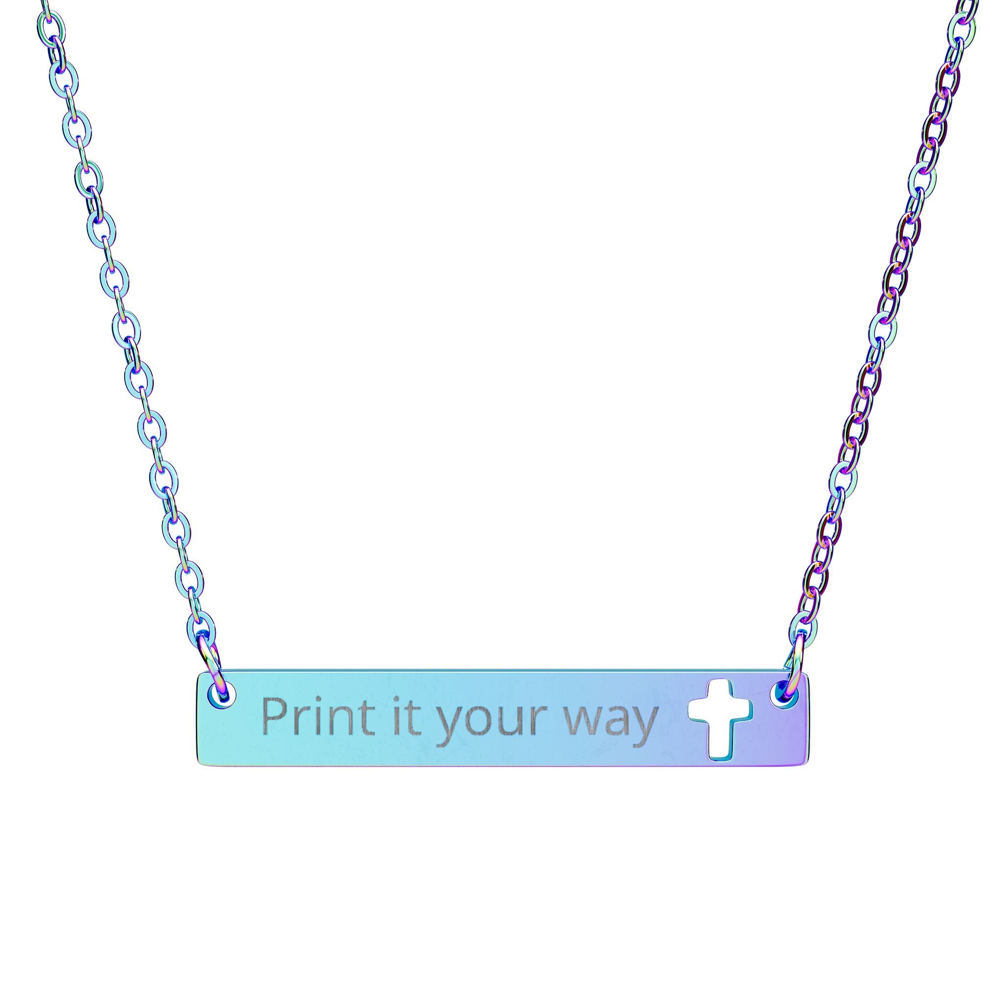 Engravable Cutout Cross Bar Necklace — Personalized Religious Bar Pendant
