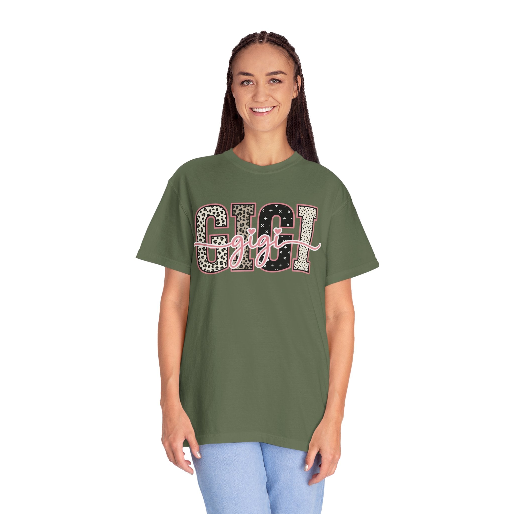 GIGI Leopard Script Tee — Cute Pink & Black Name Graphic T-Shirt