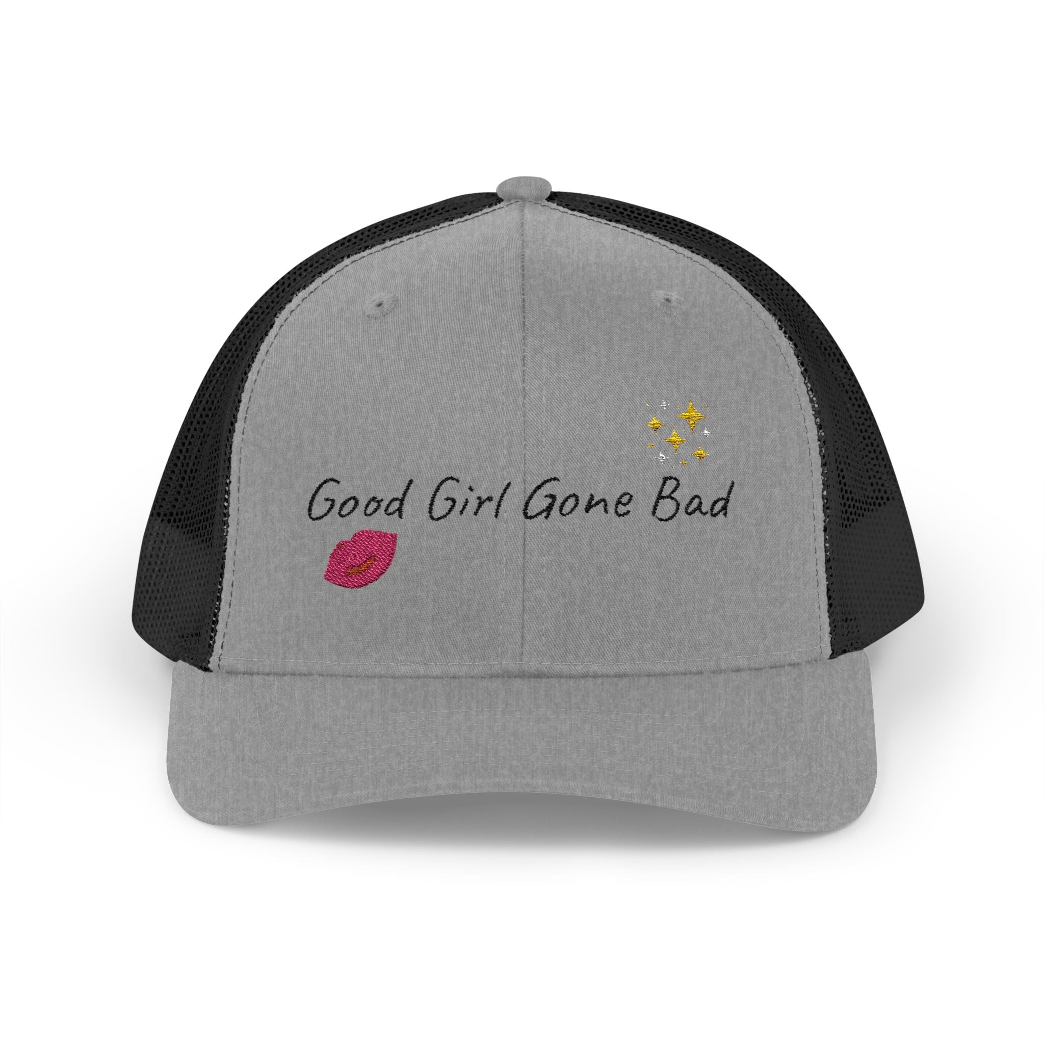 Embroidered Trucker Cap — "Good Girl Gone Bad" Lip & Sparkle Design