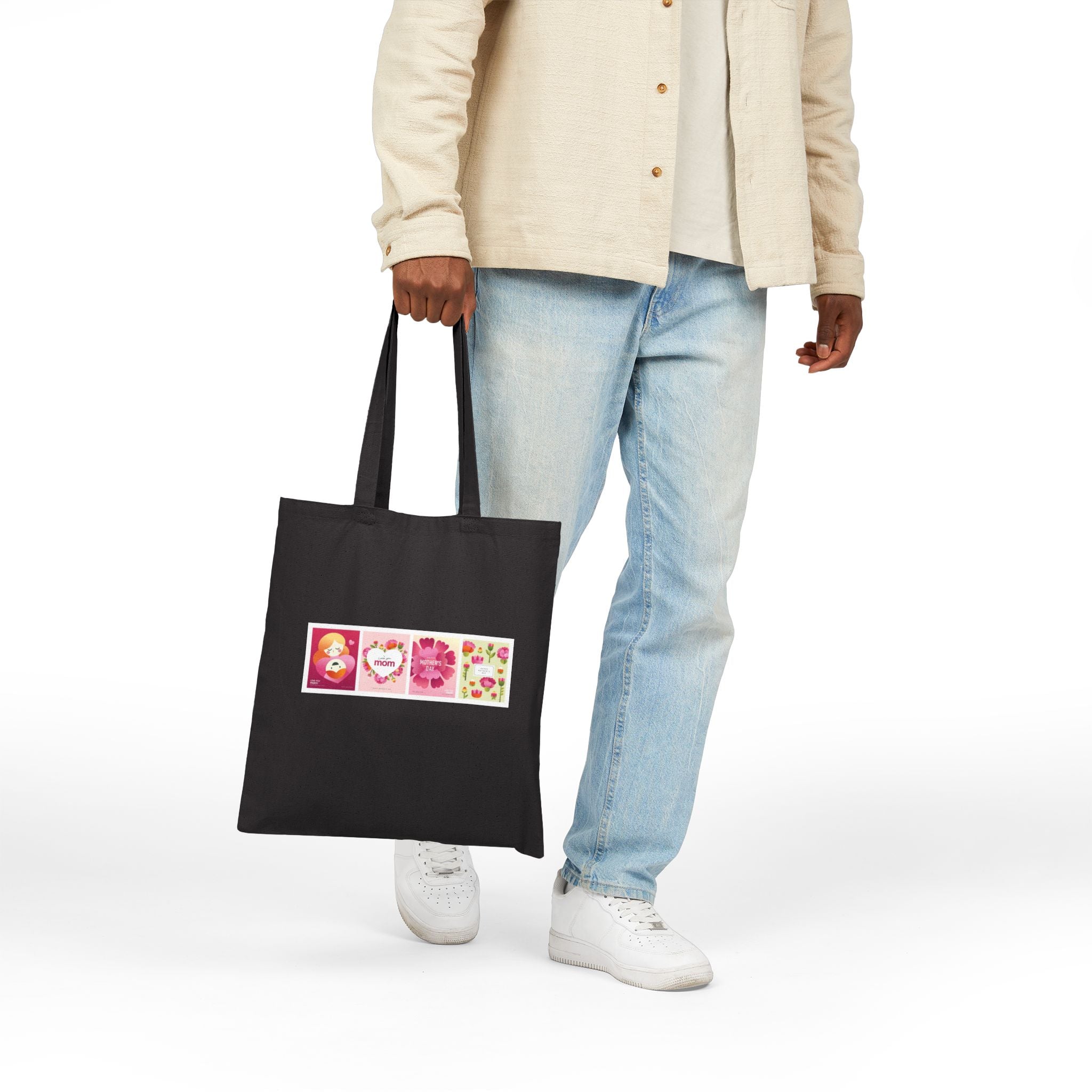 Valentine Floral Panels Canvas Tote — 'Be Mine' Romantic Reusable Bag
