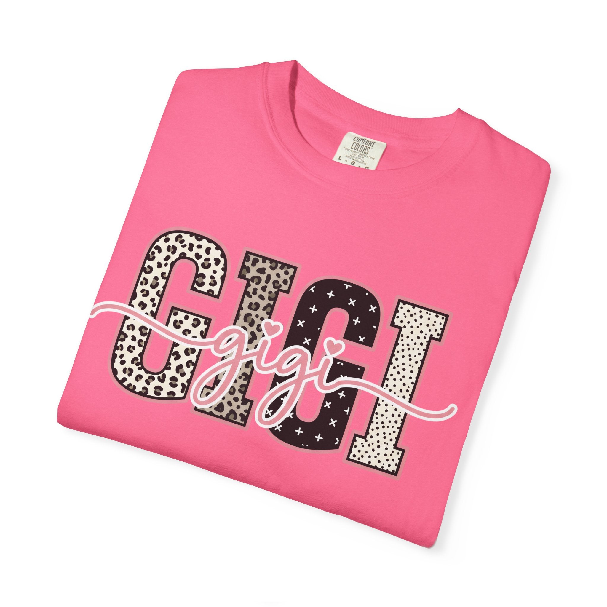 GIGI Leopard Script Tee — Cute Pink & Black Name Graphic T-Shirt