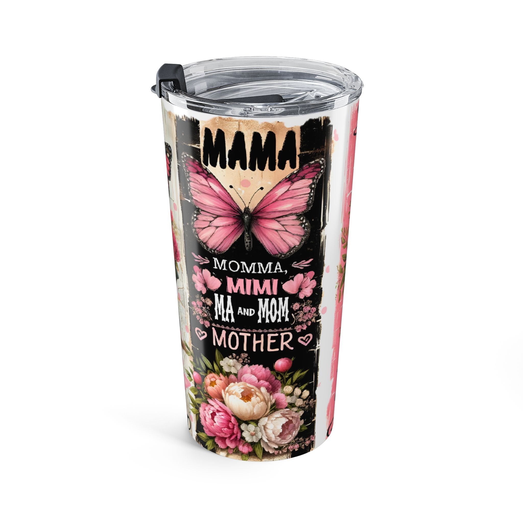 20oz Floral Butterfly Tumbler – 'Love You Mom' Pink Vintage Travel Cup