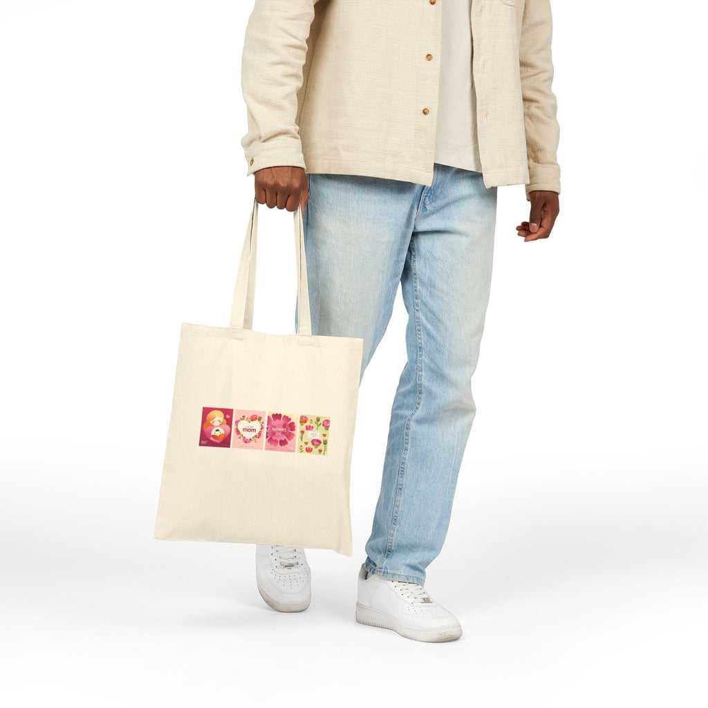 Valentine Floral Panels Canvas Tote — 'Be Mine' Romantic Reusable Bag