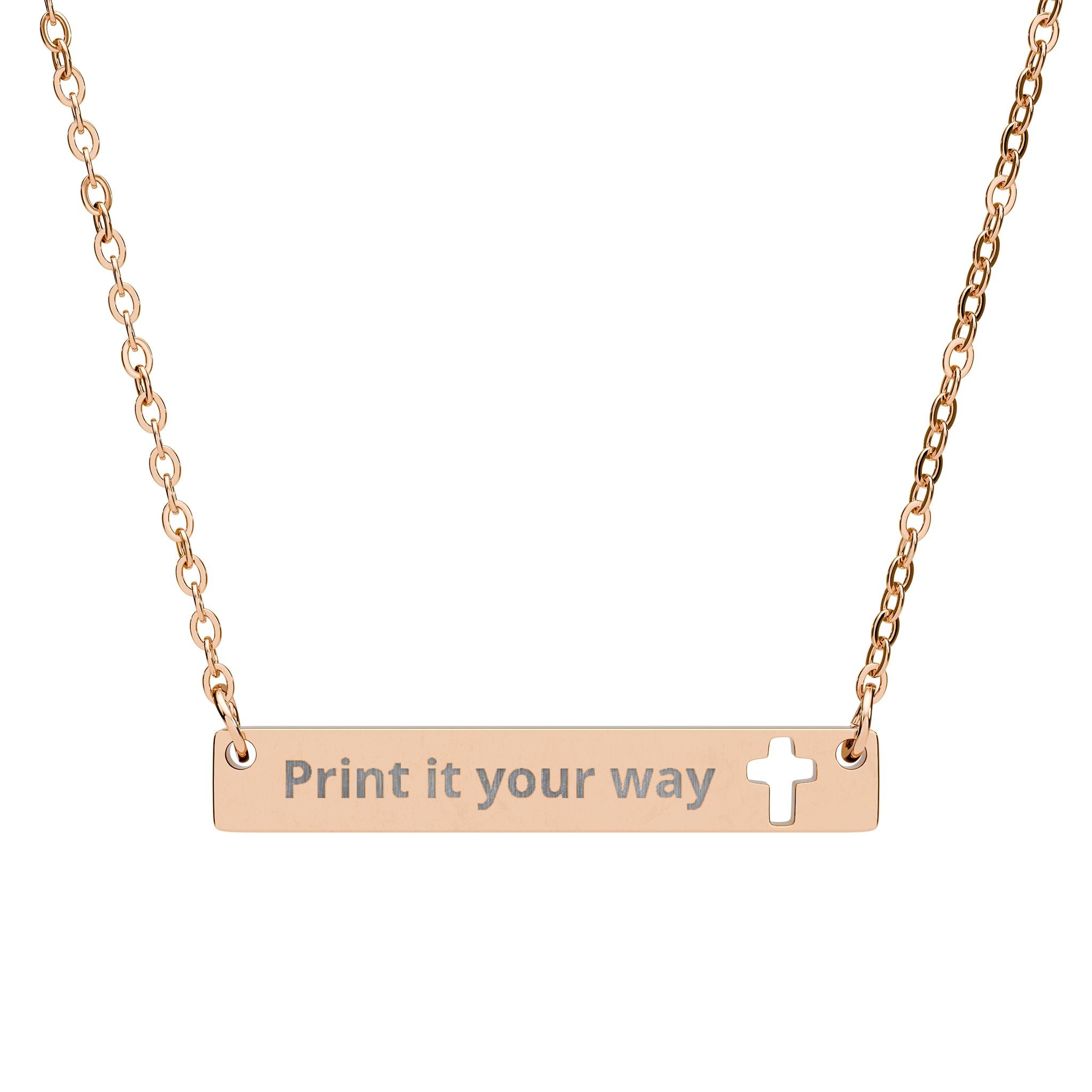 Engravable Cutout Cross Bar Necklace — Personalized Religious Bar Pendant