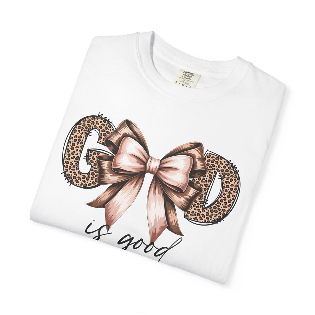 T-Shirt — "God is Good" Leopard Print Ribbon Graphic Tee