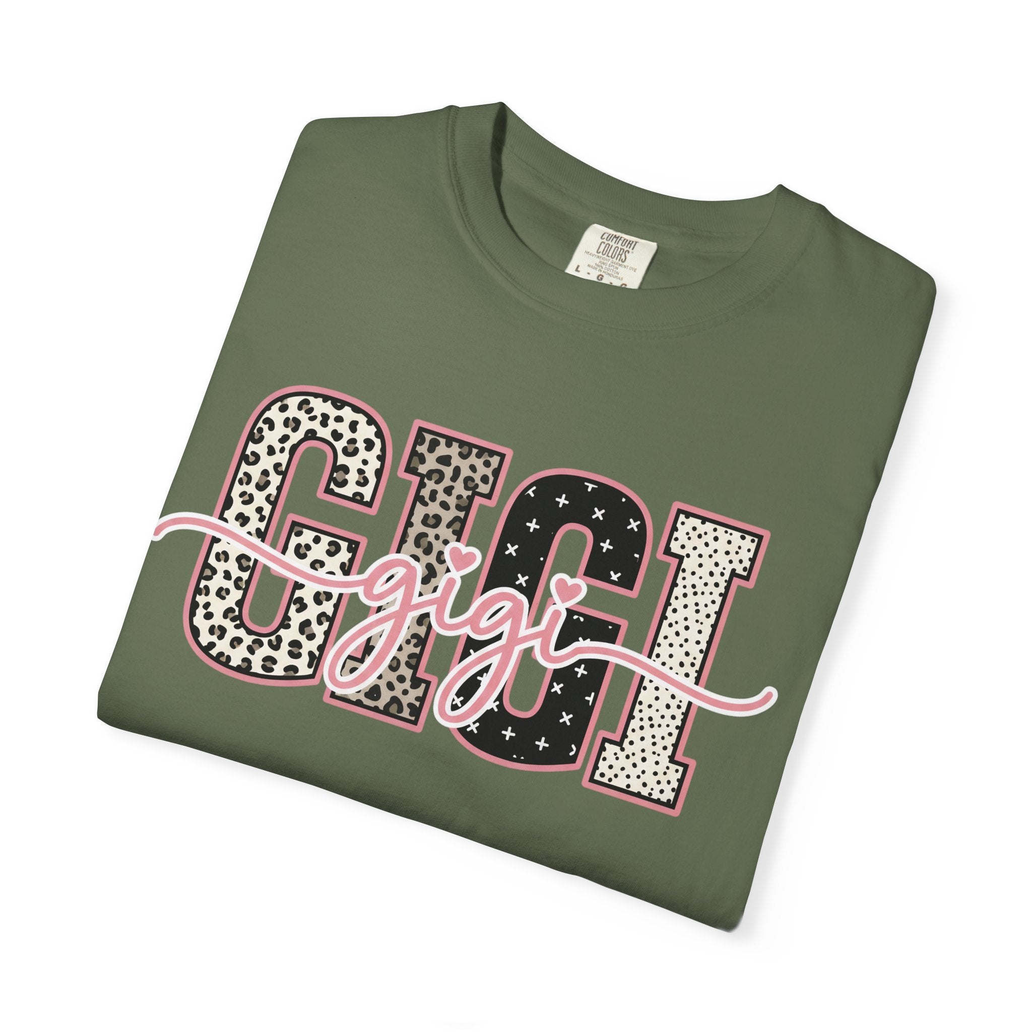GIGI Leopard Script Tee — Cute Pink & Black Name Graphic T-Shirt