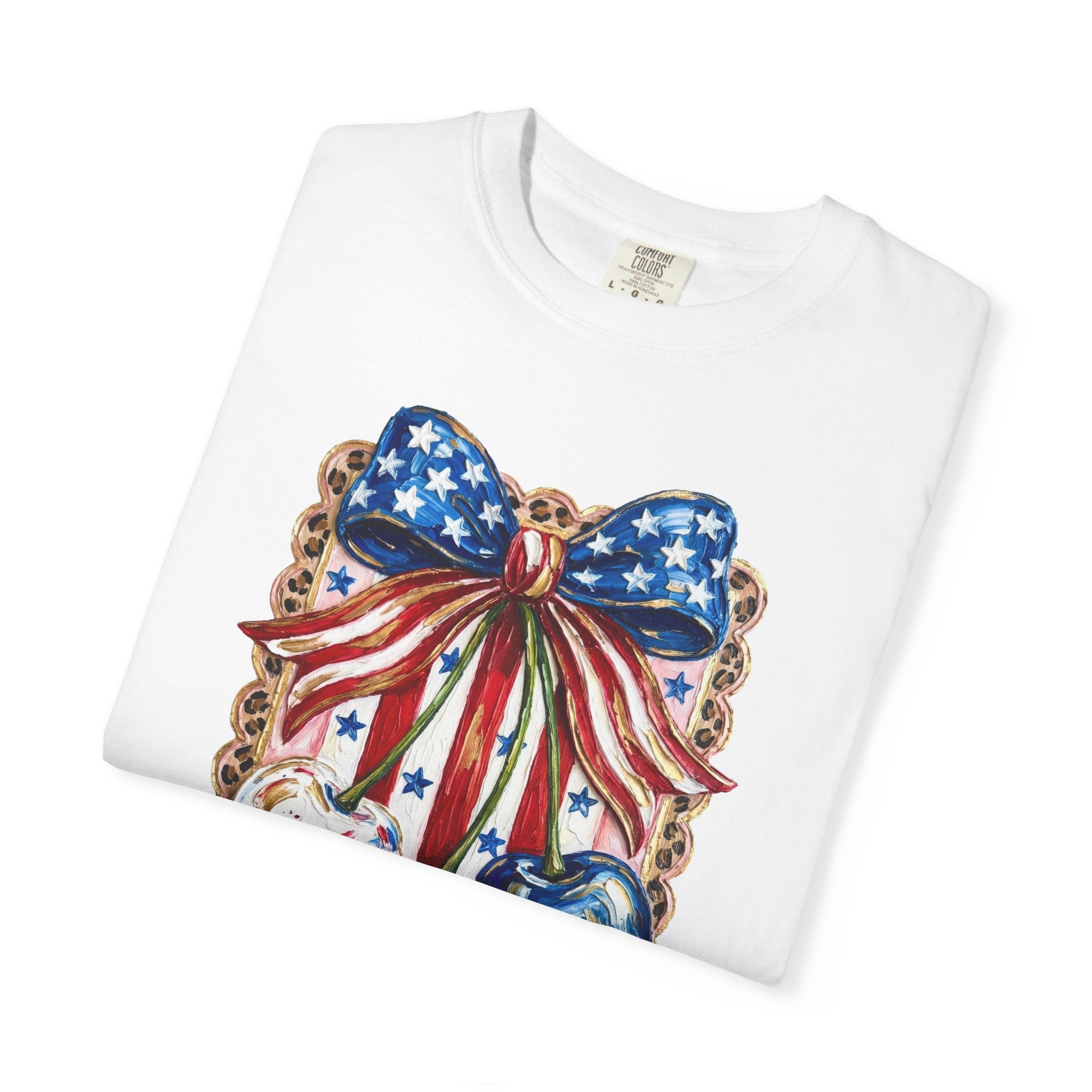 Patriotic Cherry Bow T-Shirt — Americana 4th of July Graphic Tee