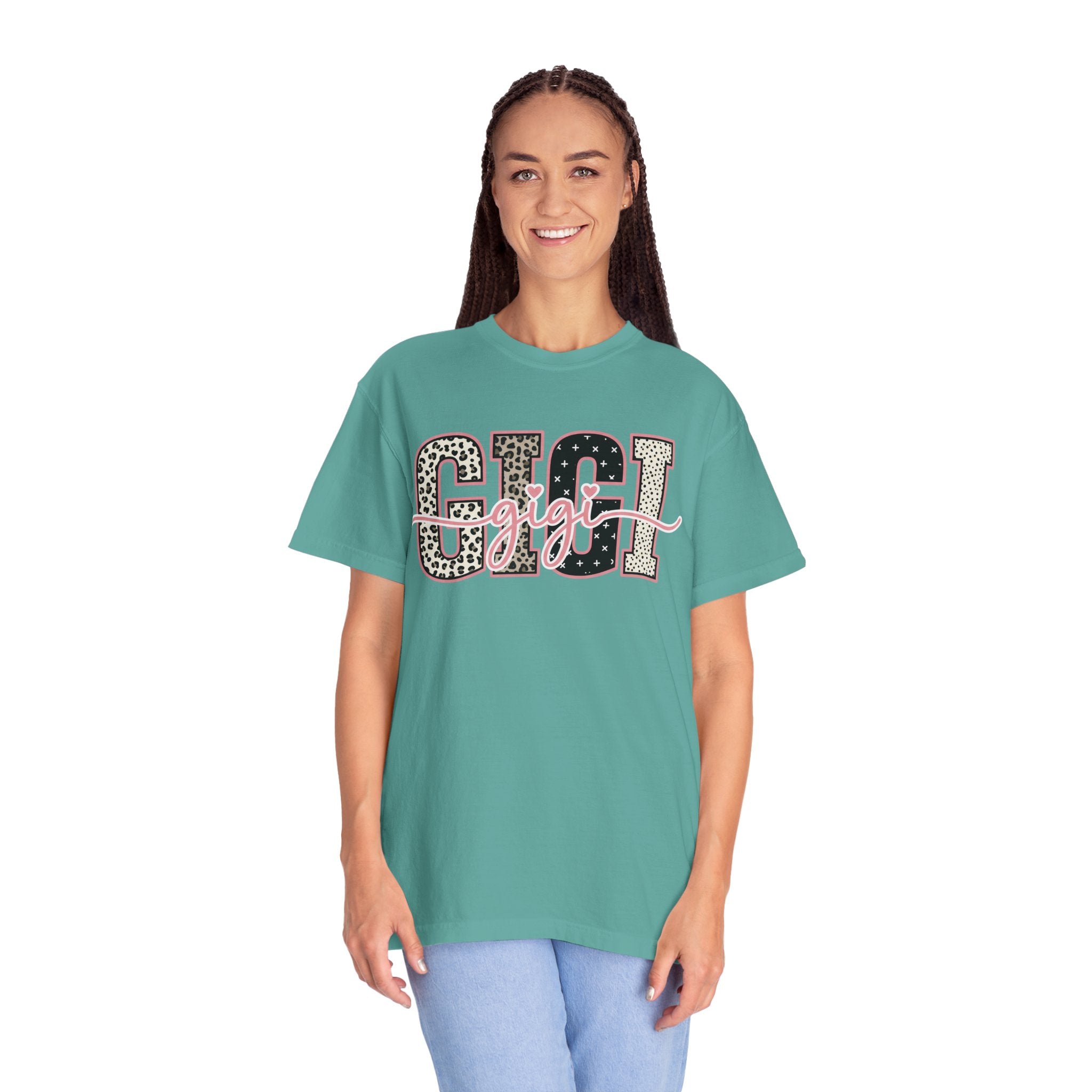 GIGI Leopard Script Tee — Cute Pink & Black Name Graphic T-Shirt