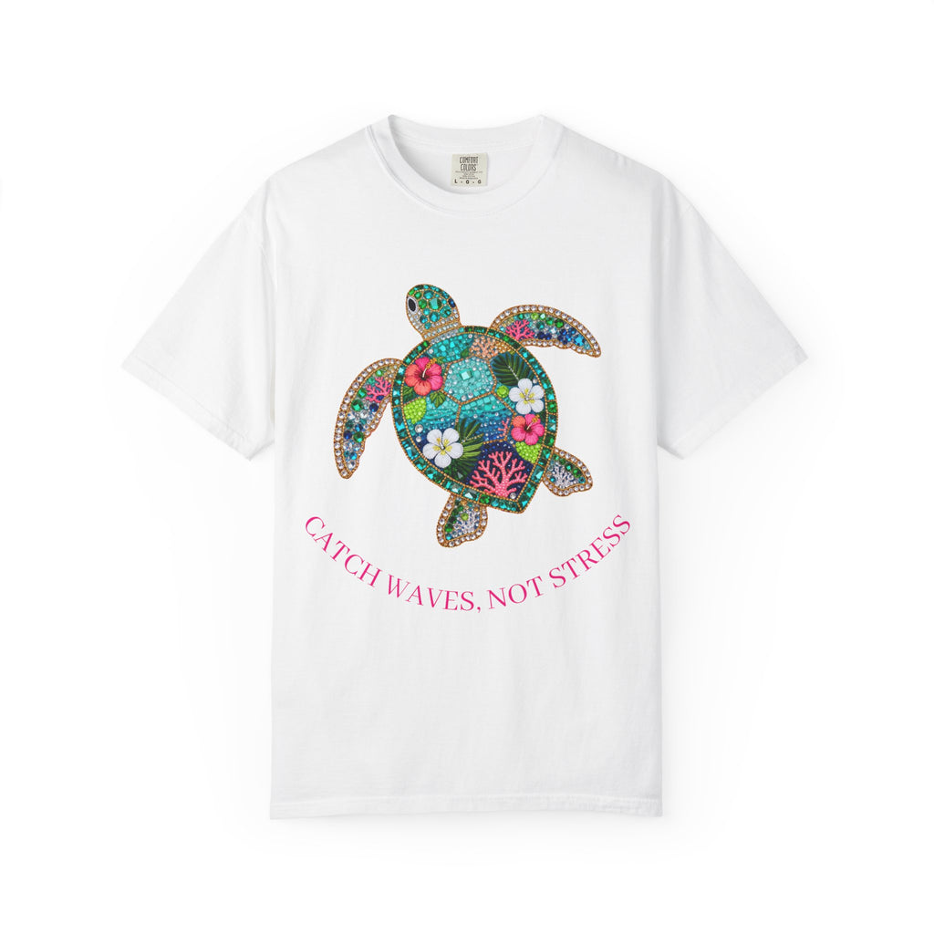 Sea Turtle Floral T-Shirt — "Catch Waves, Not Stress"