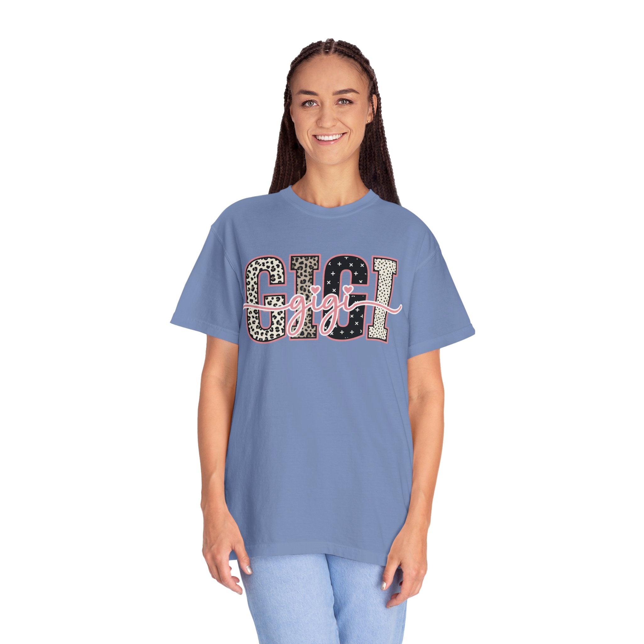 GIGI Leopard Script Tee — Cute Pink & Black Name Graphic T-Shirt