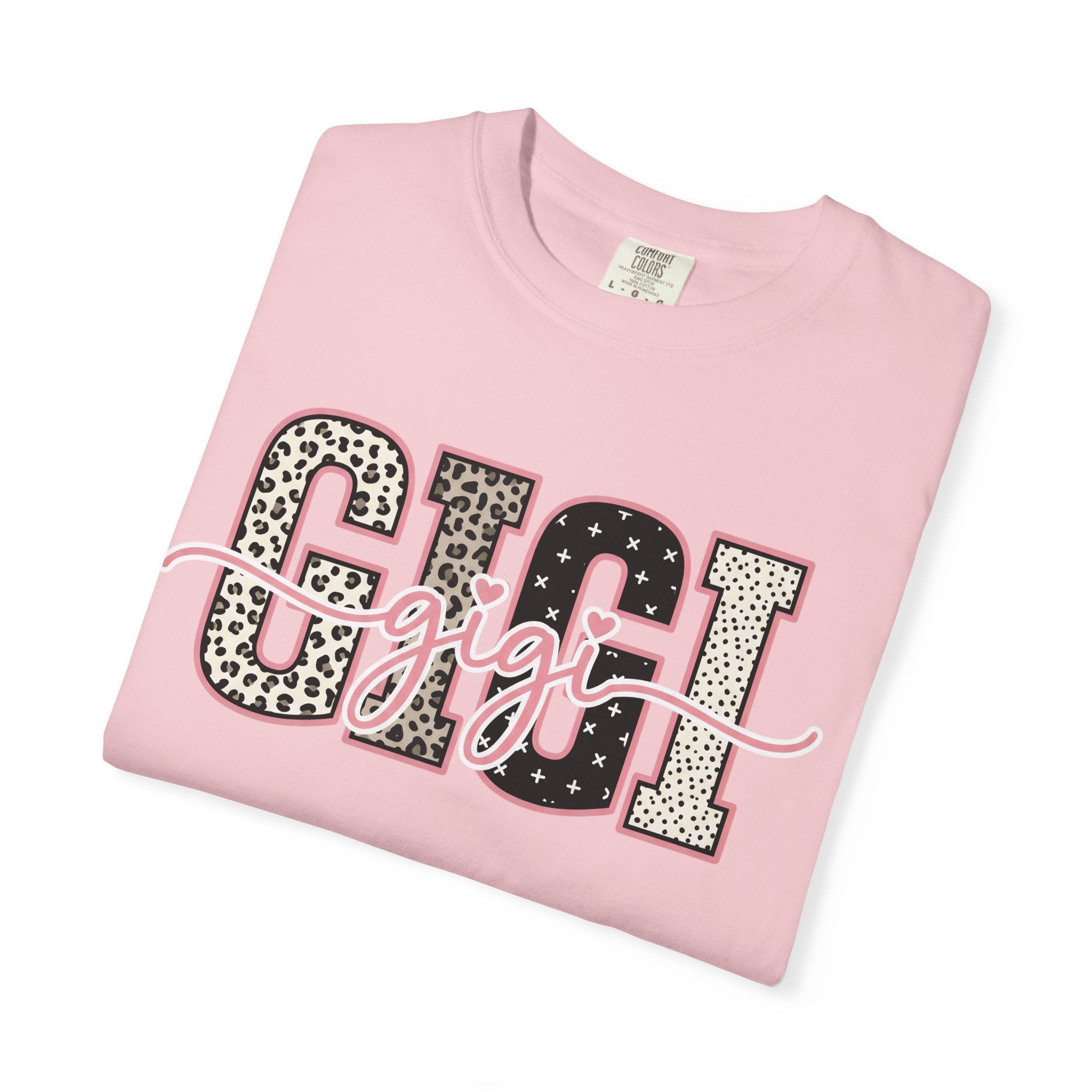 GIGI Leopard Script Tee — Cute Pink & Black Name Graphic T-Shirt