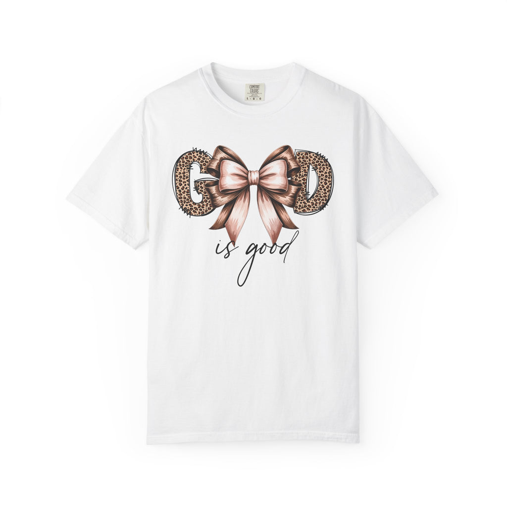 T-Shirt — "God is Good" Leopard Print Ribbon Graphic Tee
