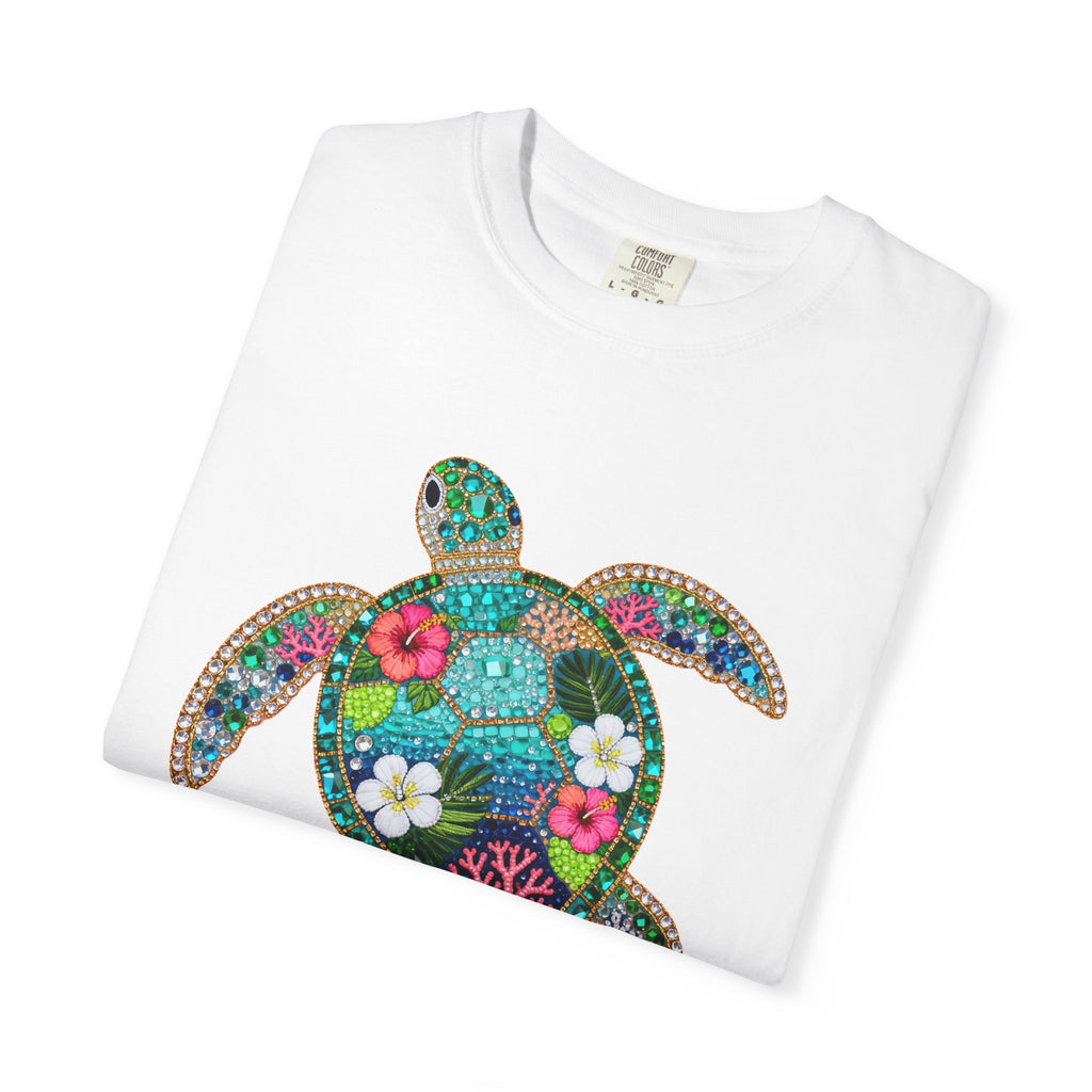 Sea Turtle Floral T-Shirt — "Catch Waves, Not Stress"