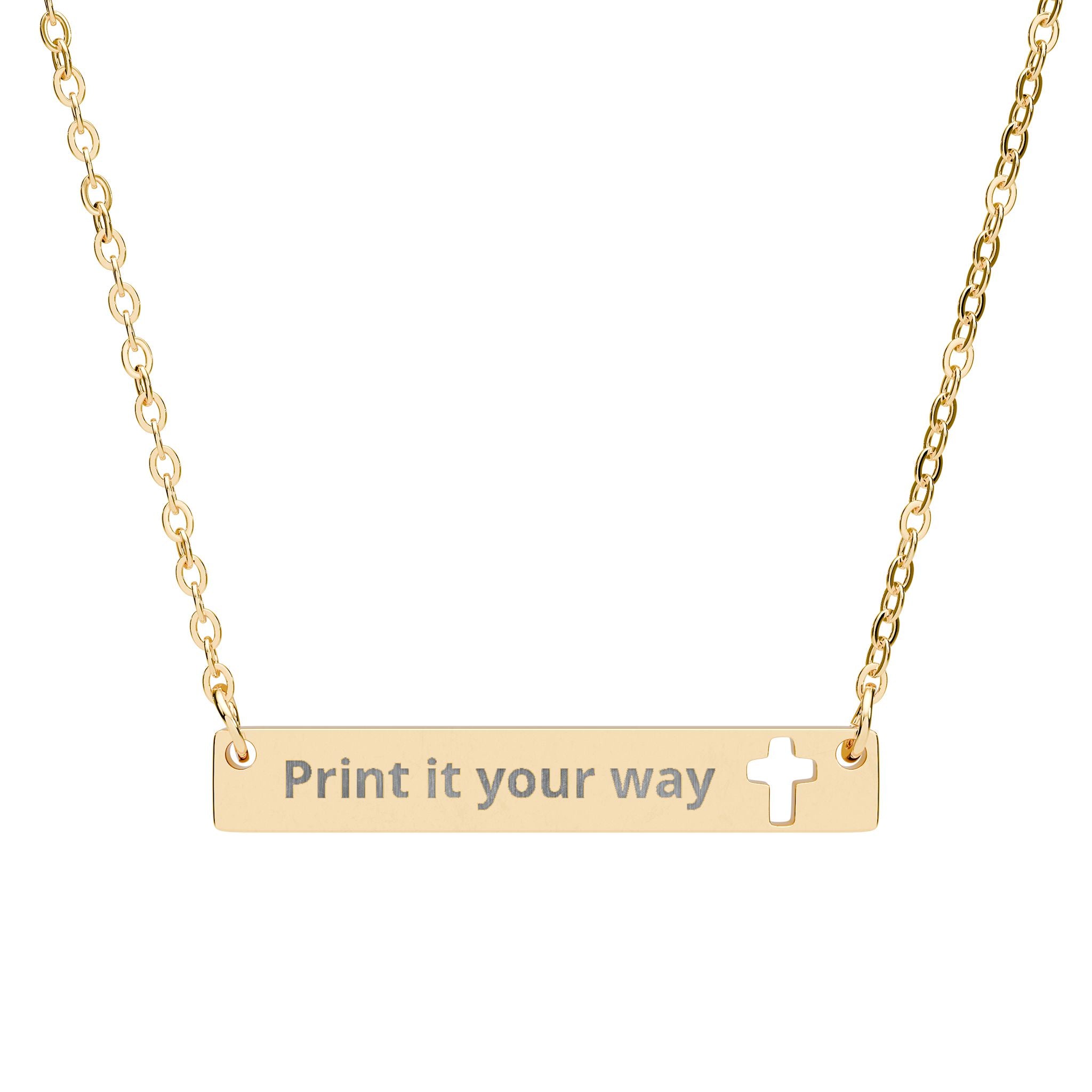 Engravable Cutout Cross Bar Necklace — Personalized Religious Bar Pendant